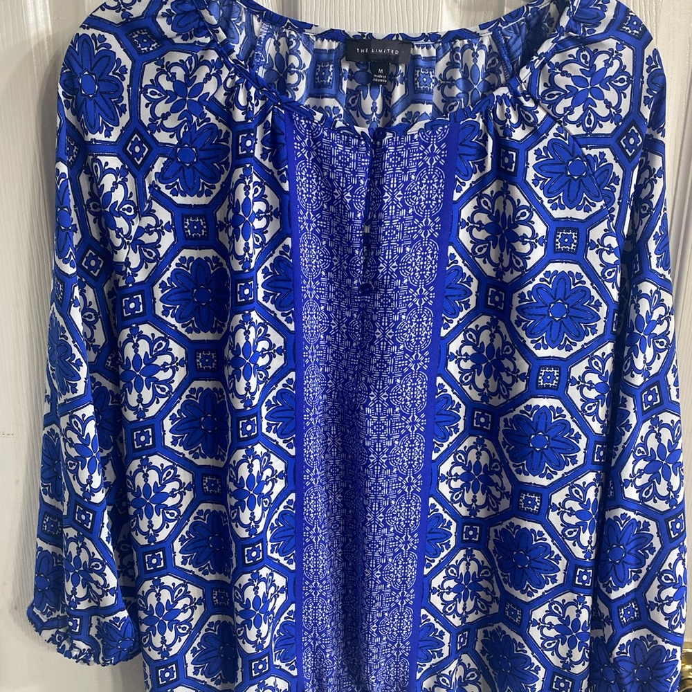 The Limited Royal Blue & White Printed Peasant Tunic